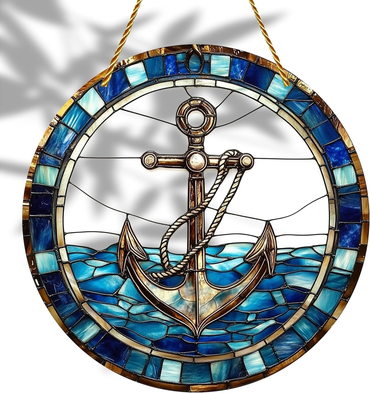 8x8 inch Charming Nautical Anchor Acrylic Stained Glass Window